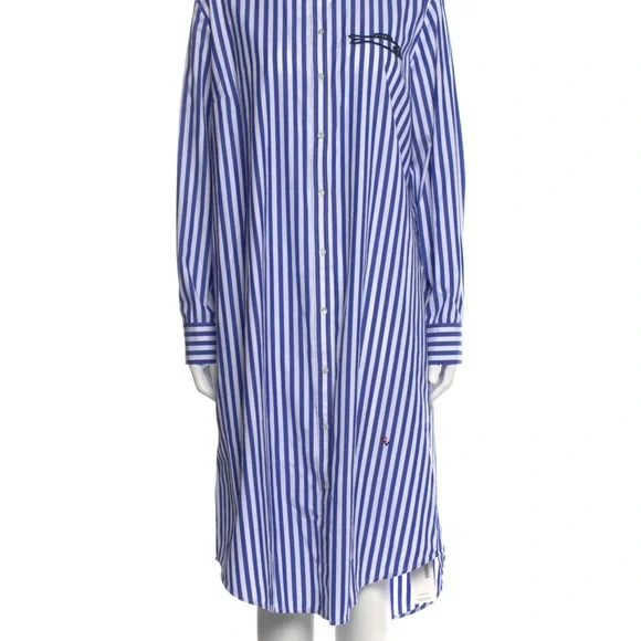 🤩 RARE Clare V Blue/White Stripe Dress w/ red embroidered sardine detail - Small - Picture 7 of 7